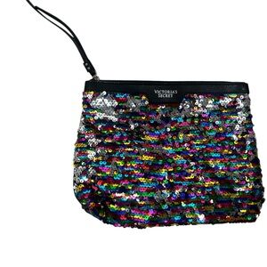 Victoria's Secret Black Multicolor Sequin Small Makeup Bag